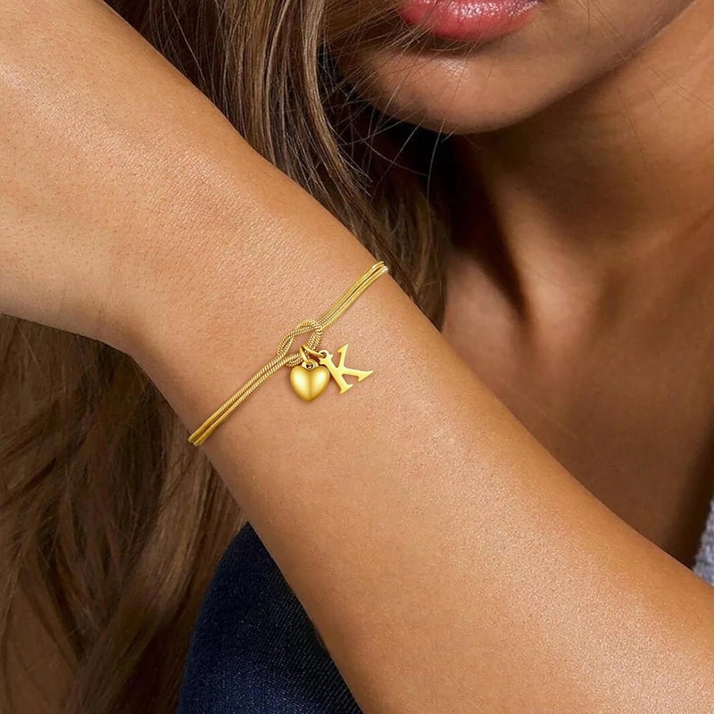 M MOOHAM Initial Knot Bracelets for Women - 18K Gold Plated Initial Knot Bracelets for Women Teen Girls, Trendy Letter A-Z Love Charm Bracelet Dainty Jewelry Womens Bridesmaid Birthday Gifts - Image 4